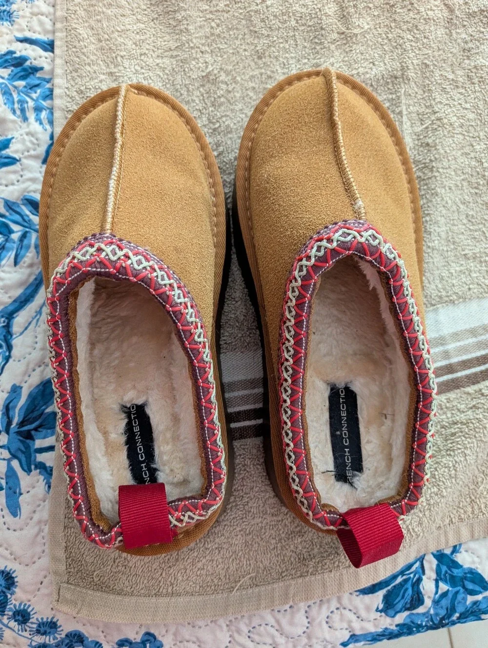 Women’s Camel Platform Slip-On Wedges with Contrasting Stitch Detail - Picture 2 of 2
